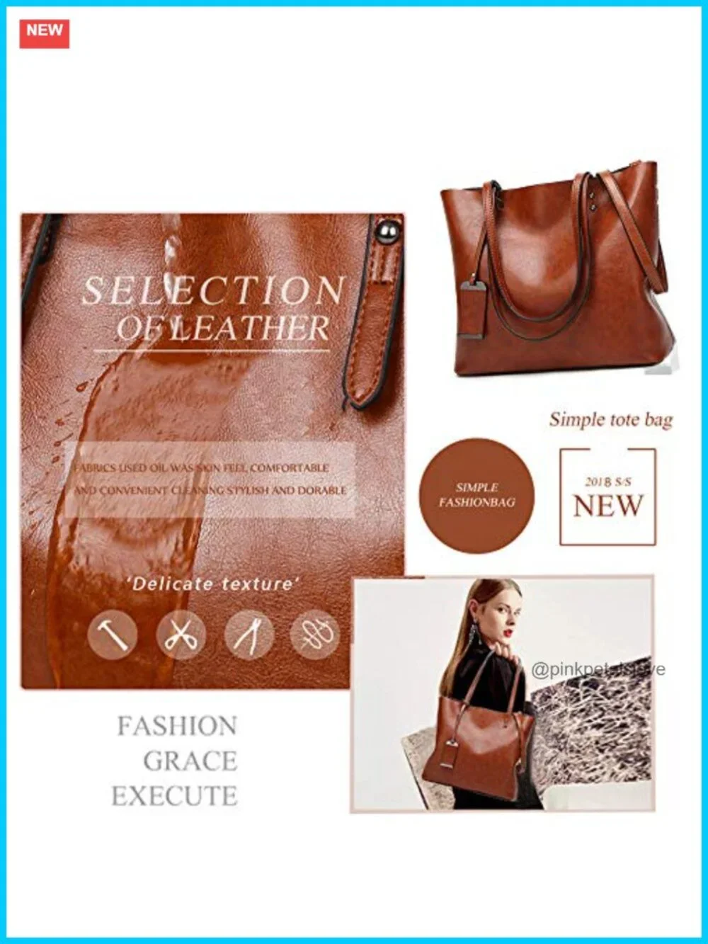 Women Greased Leather Top Handle Satchel Handbag Shoulder Bag Messenger Tote